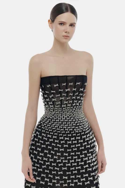 Silver Bow Strapless Midi Dress made by Montsand