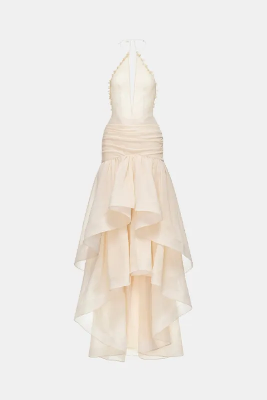 Ivory Open-Back Halter Dress made by Montsand