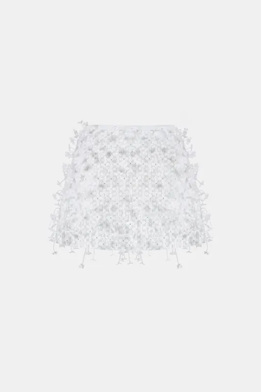 White 3D Floral Mini Skirt made by Montsand