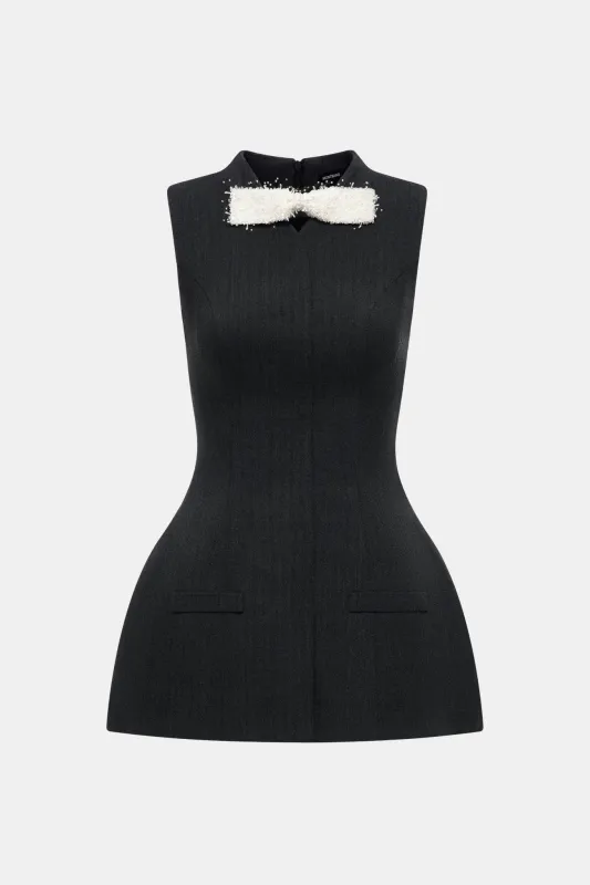 Grey Sleeveless Bow Blazer made by Montsand
