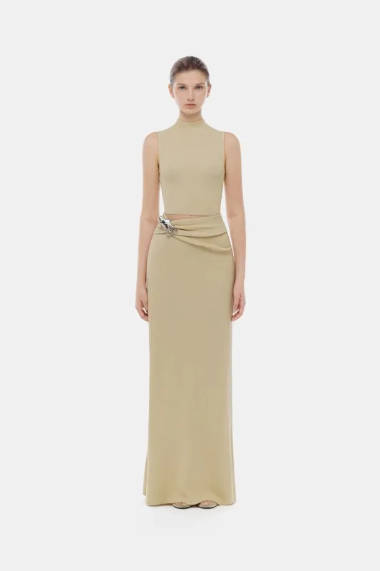 Beige Asymmetrical Wrap Maxi Skirt made by Montsand