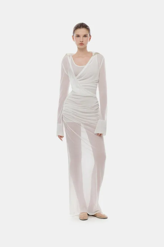 White Draped Ruched Jersey Dress made by Montsand