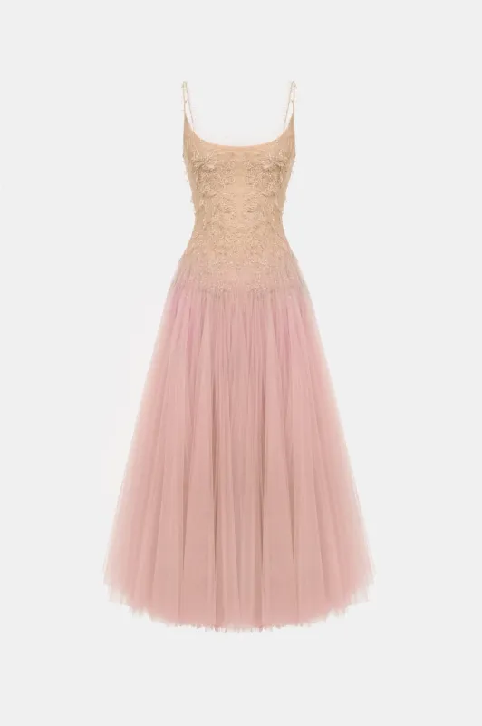 Baby Pink Ombre Lace Midi Dress made by Montsand