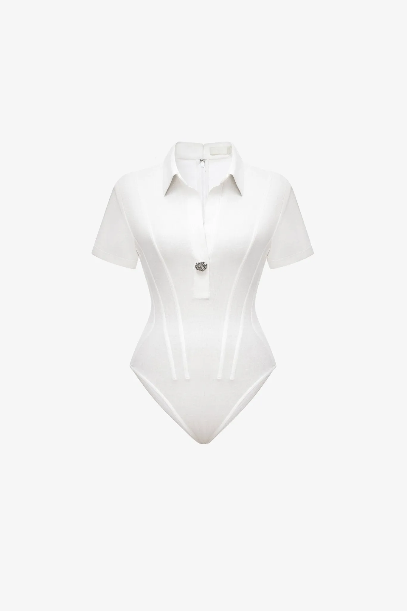 White Corset Polo Bodysuit sold by Montsand
