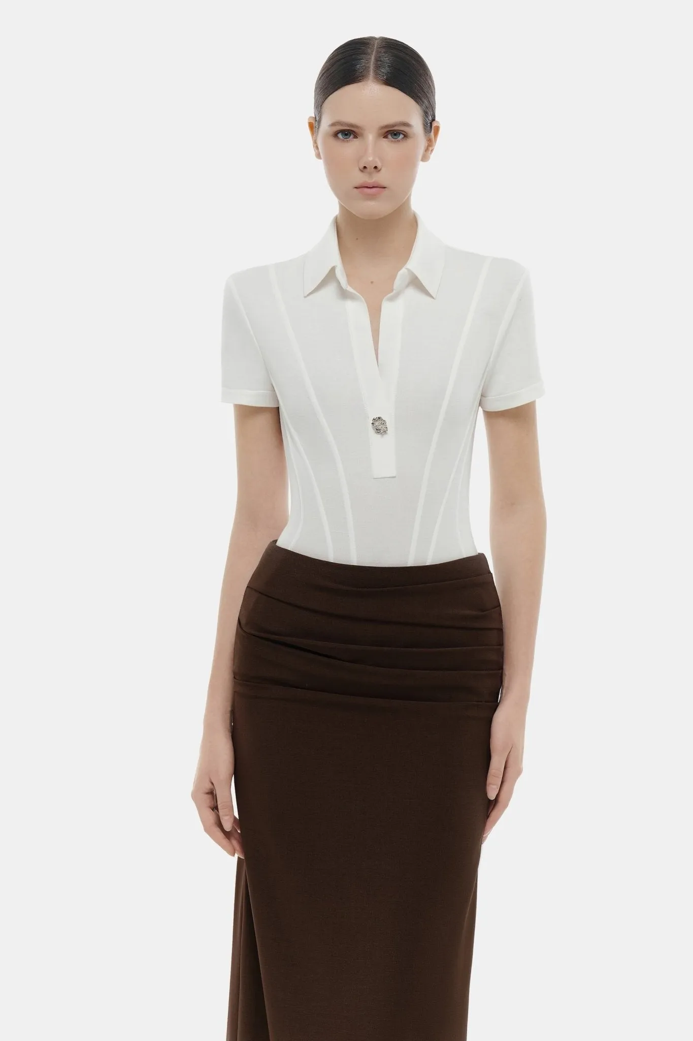 White Corset Polo Bodysuit sold by Montsand product image thumbnail 5