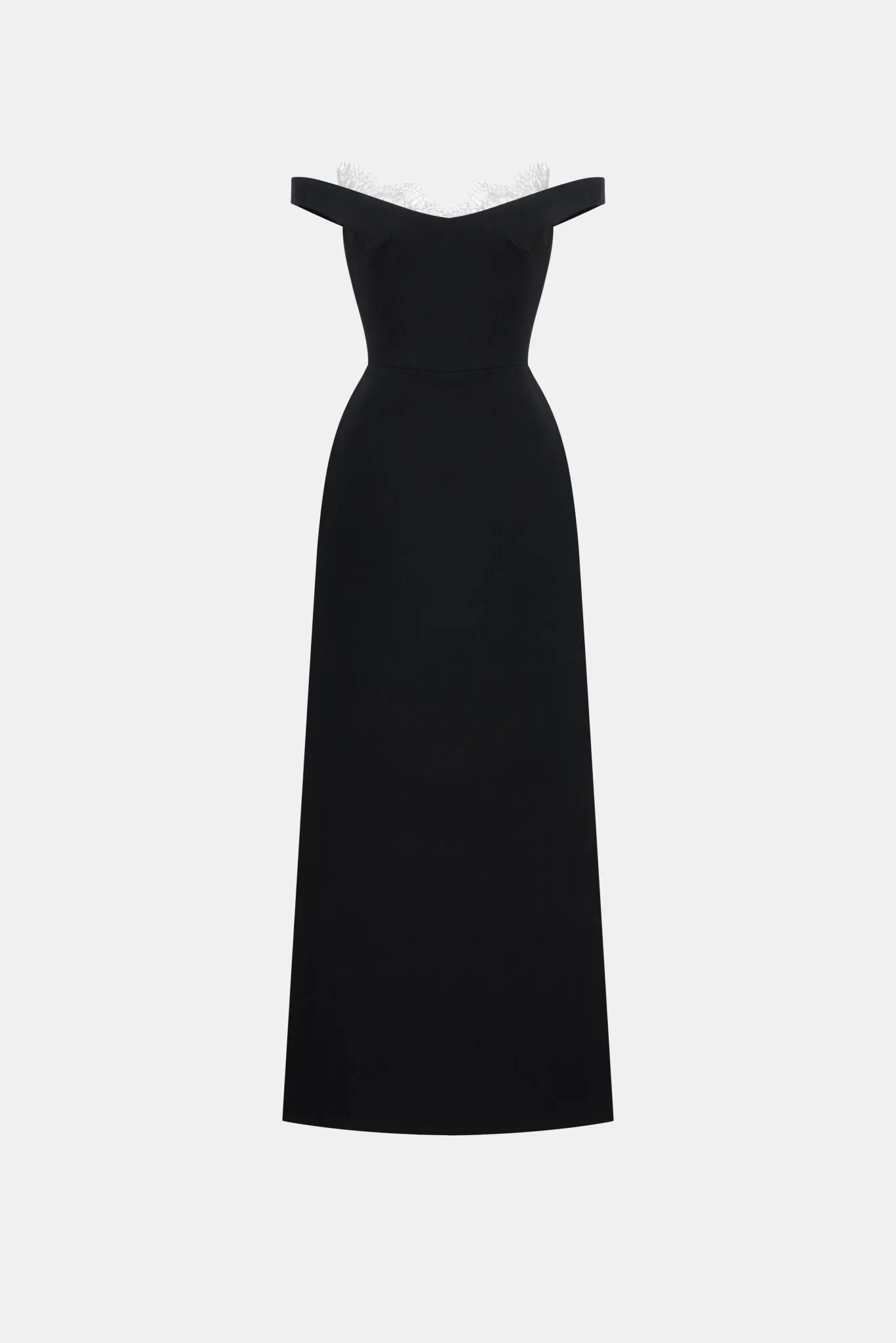 Black Off Shoulder Lace Detail Midi Dress sold by Montsand