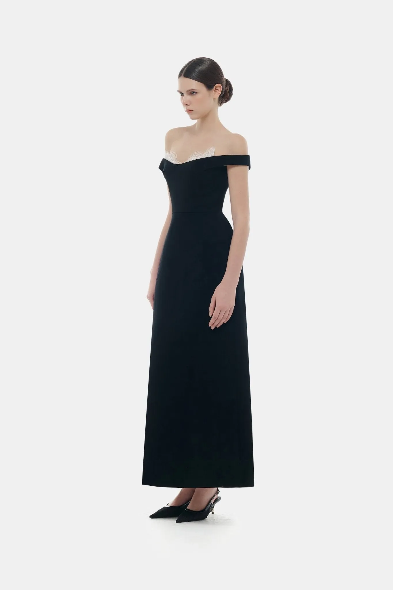 Black Off Shoulder Lace Detail Midi Dress sold by Montsand product image thumbnail 3