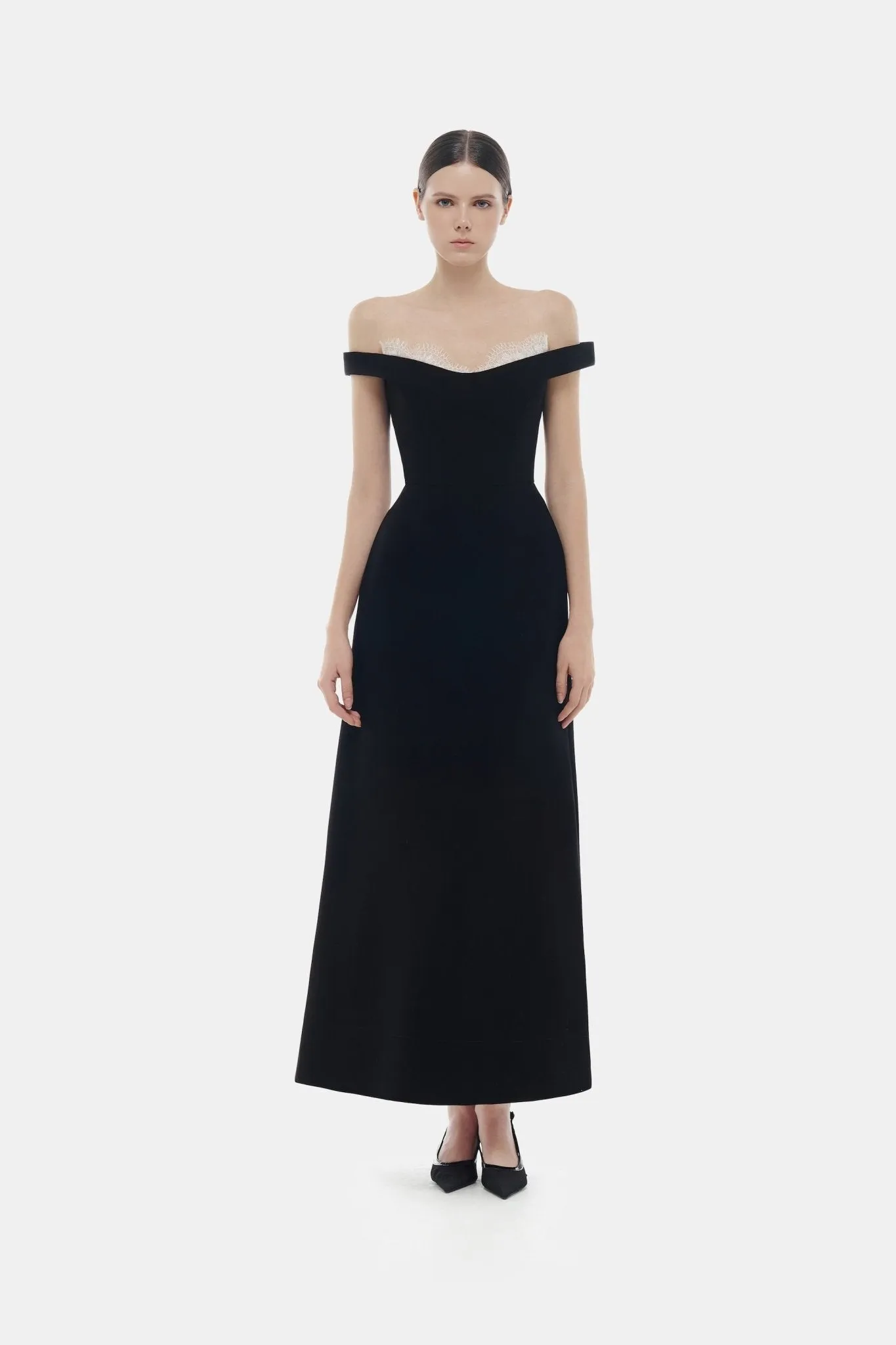 Black Off Shoulder Lace Detail Midi Dress sold by Montsand product image thumbnail 2