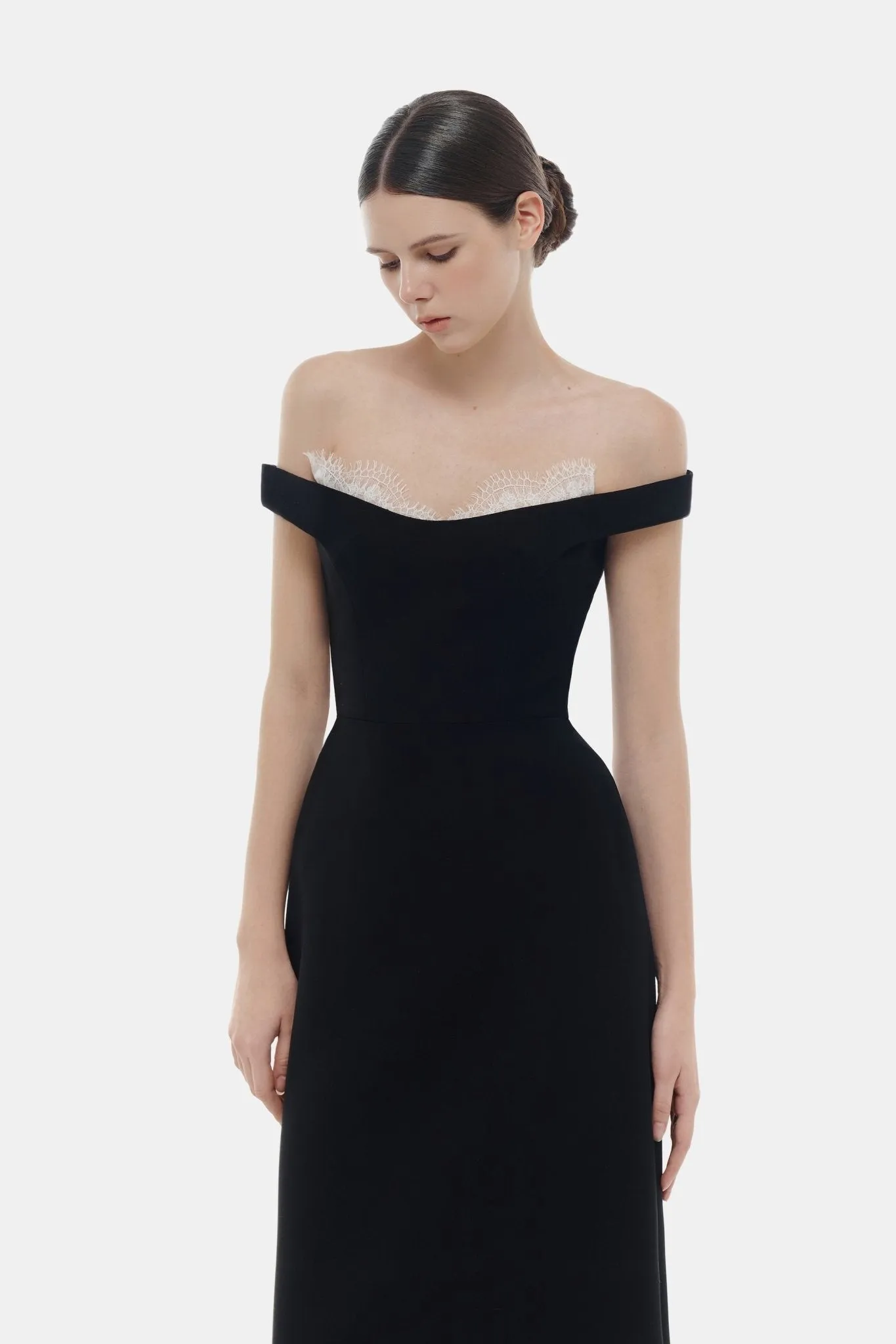 Black Off Shoulder Lace Detail Midi Dress sold by Montsand product image thumbnail 5