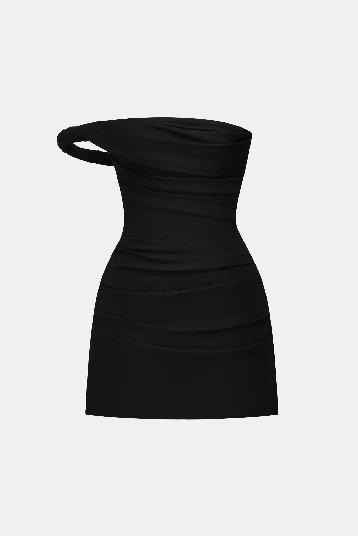 Black One-off Shoulder Draped Mini Dress sold by Montsand