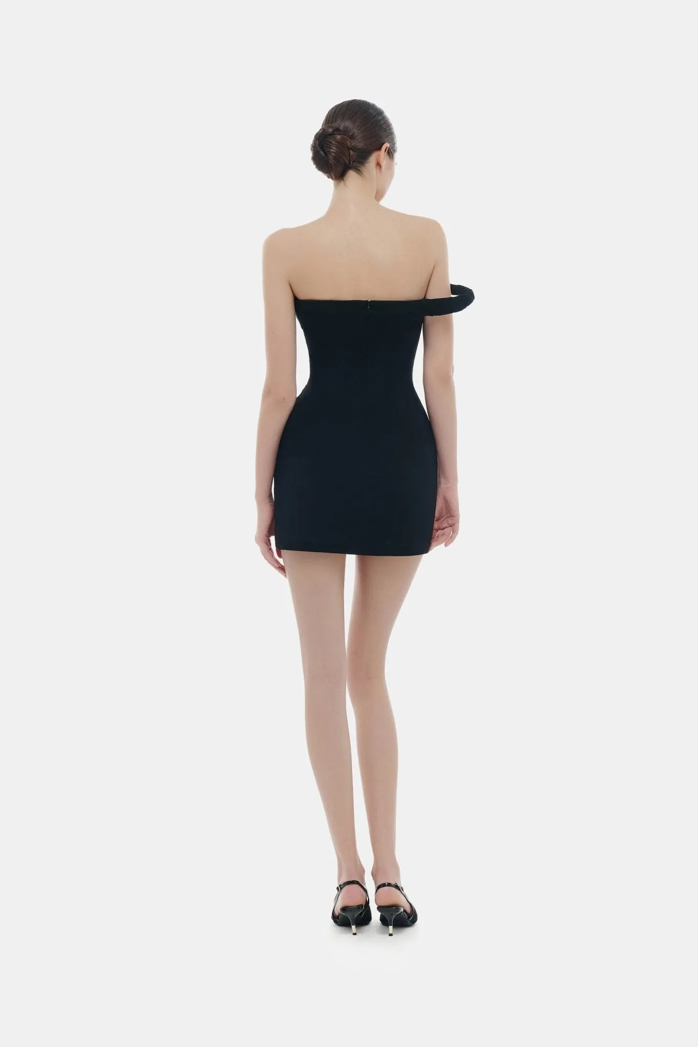 Black One-off Shoulder Draped Mini Dress sold by Montsand product image thumbnail 4