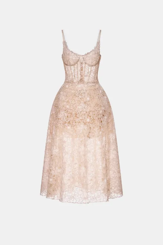 Pink Flower Lace Midi Dress made by Montsand