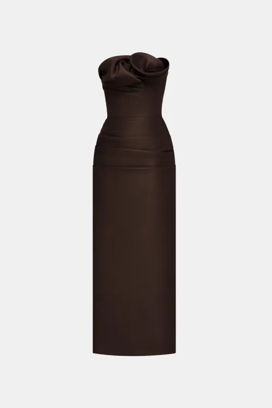 Brown Draped Tube Midi Dress sold by Montsand