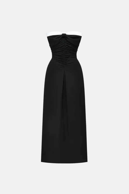 Black Bow Ruched Midi Dress made by Montsand