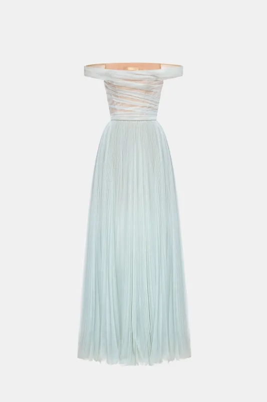 Blue Off-shoulder Maxi Dress made by Montsand