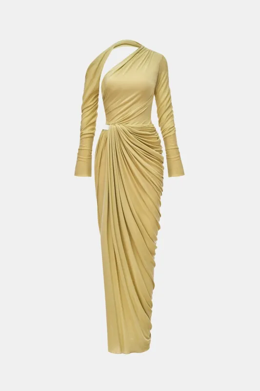 Lime Draped Asymmetric Maxi Dress made by Montsand