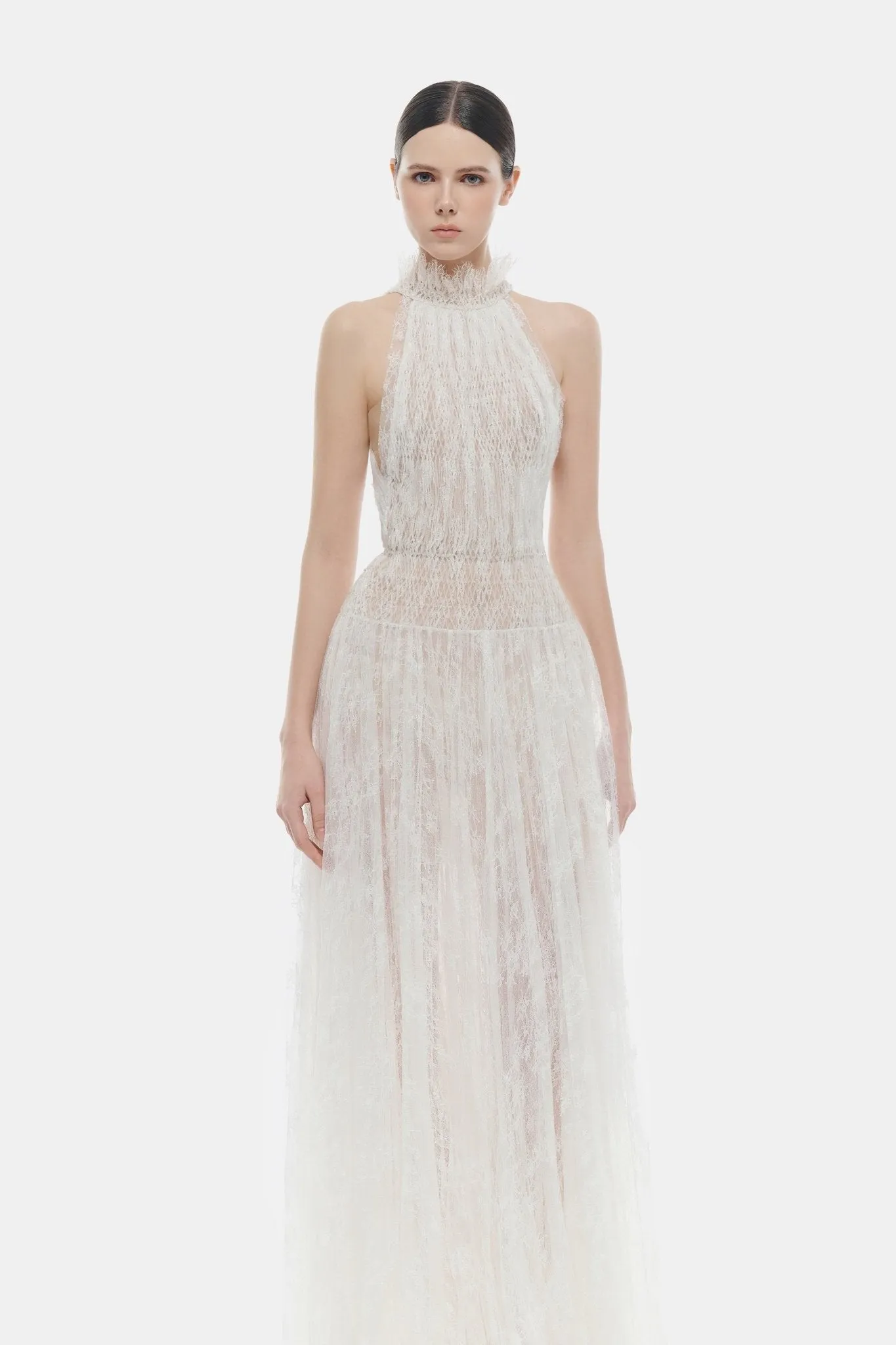 White Smocked Lace Maxi Dress sold by Montsand product image thumbnail 4