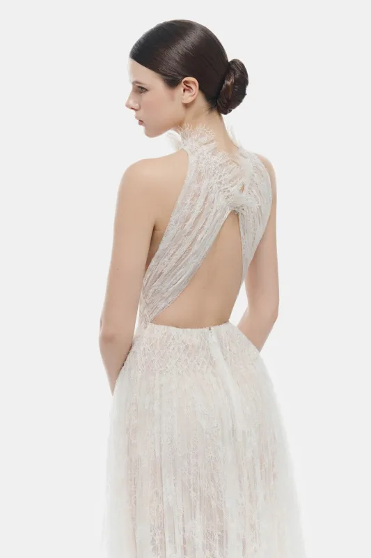 White Smocked Lace Maxi Dress made by Montsand
