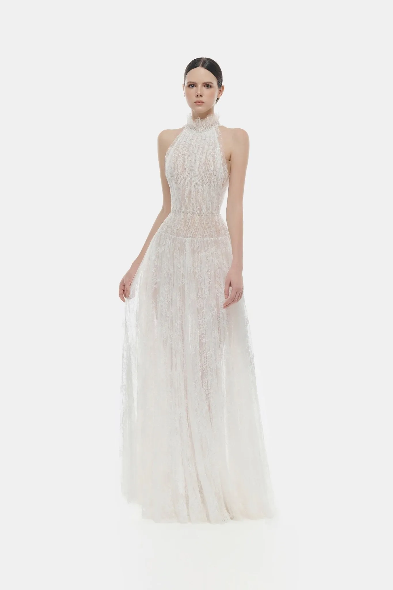 White Smocked Lace Maxi Dress sold by Montsand product image thumbnail 2