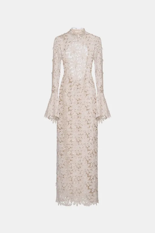 Beige Floral Lace Maxi Dress made by Montsand