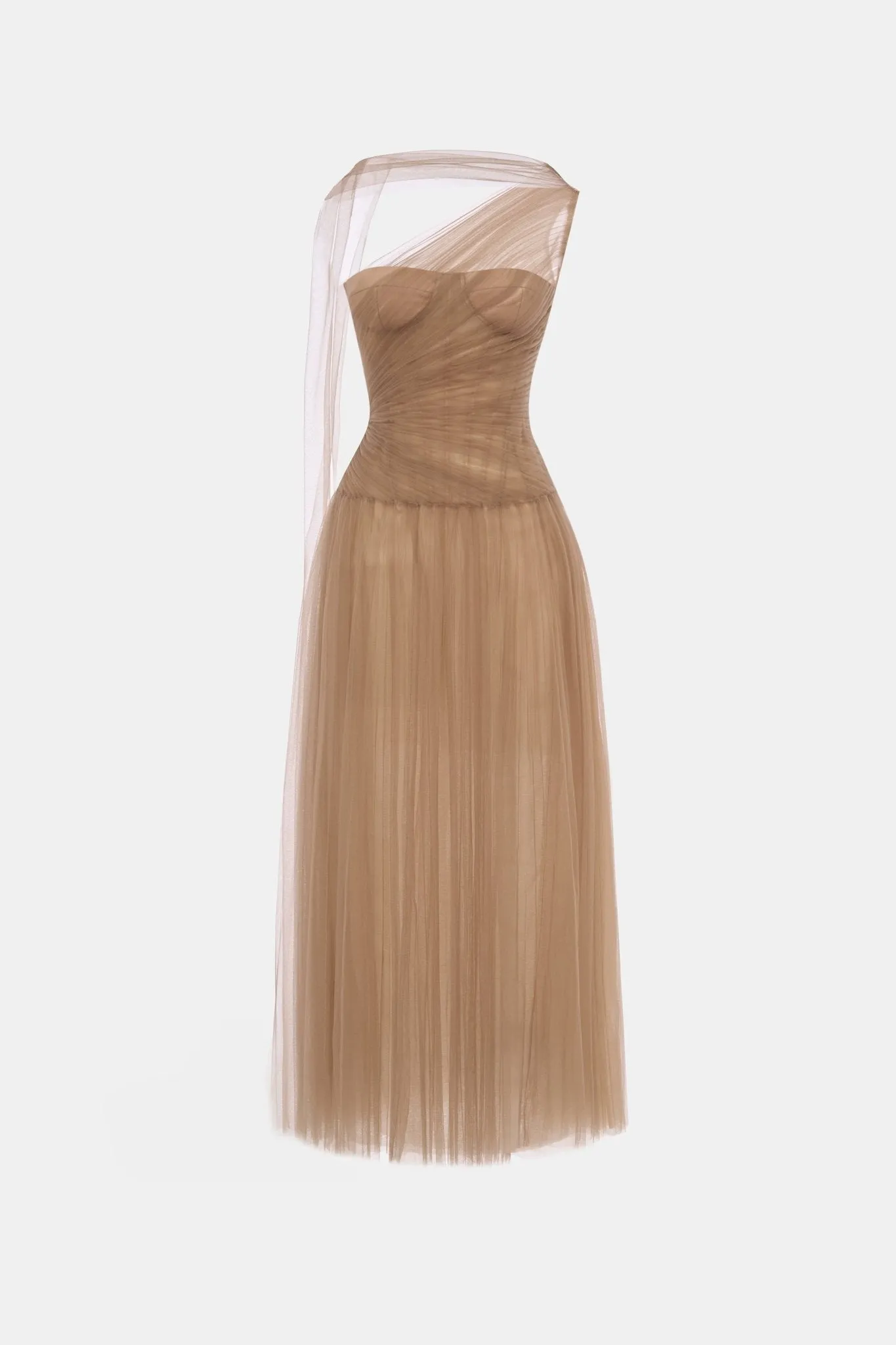 Brown Draped Midi Dress sold by Montsand
