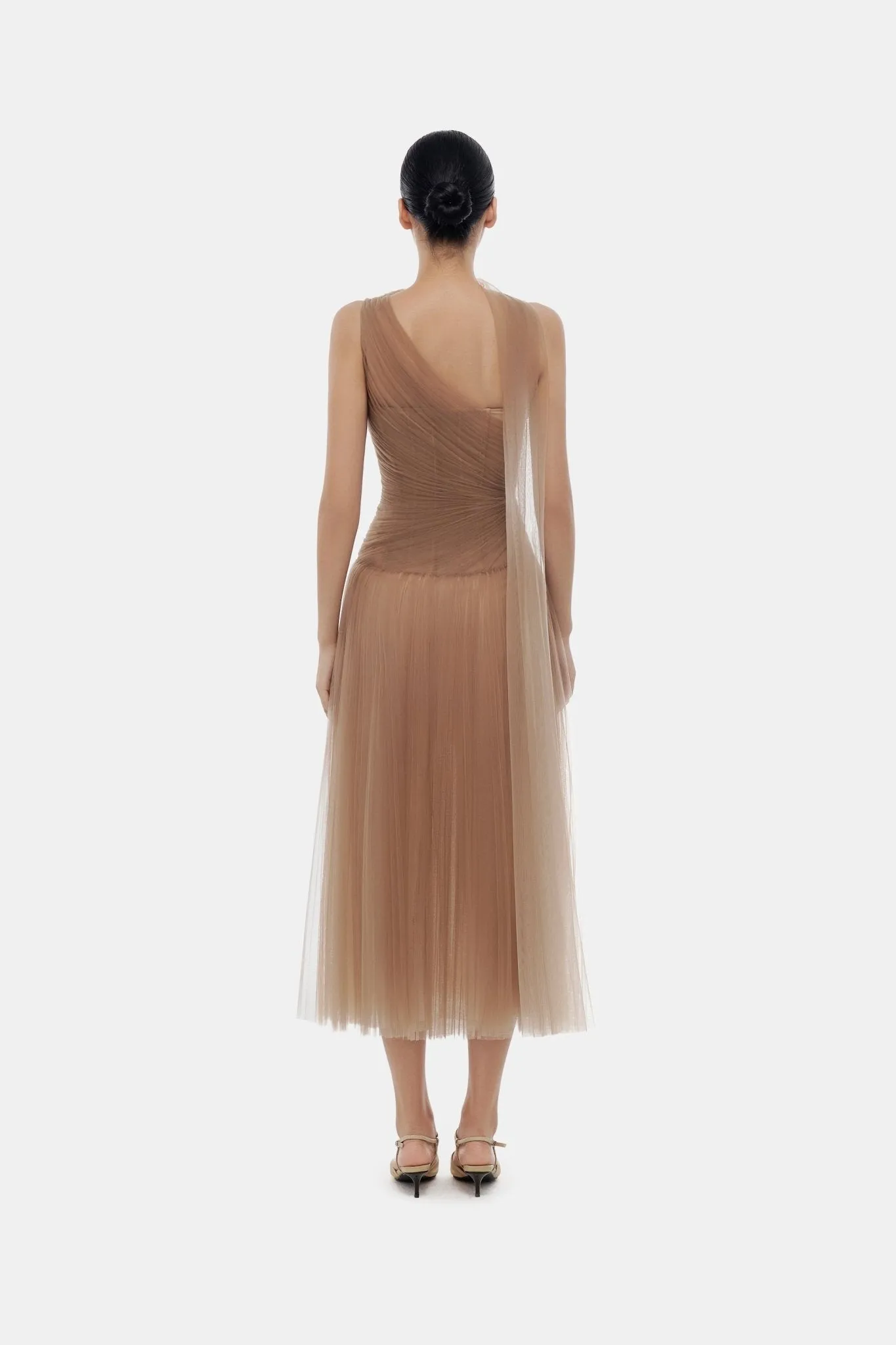 Brown Draped Midi Dress sold by Montsand product image thumbnail 4