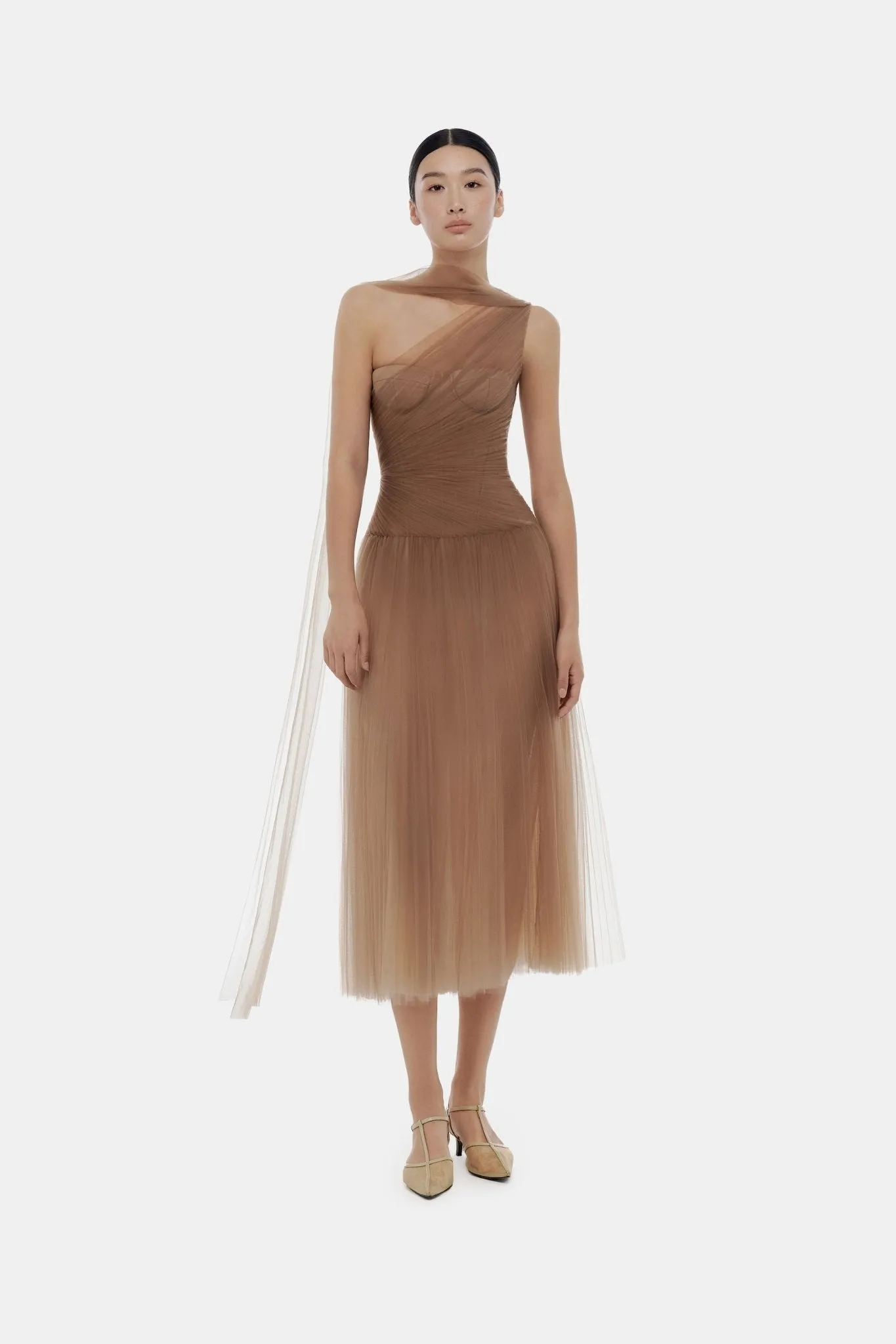 Brown Draped Midi Dress sold by Montsand product image thumbnail 3