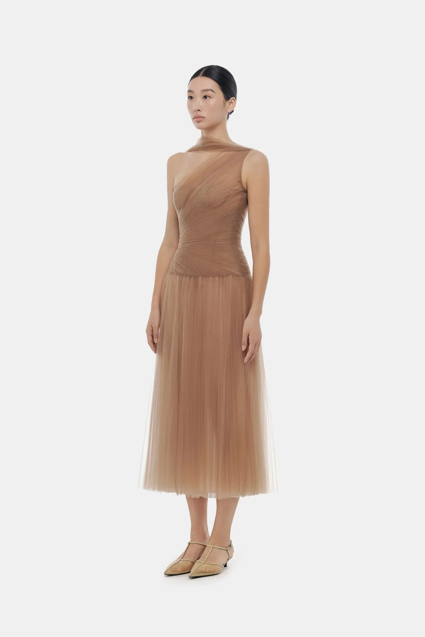 Brown Draped Midi Dress sold by Montsand product image thumbnail 2