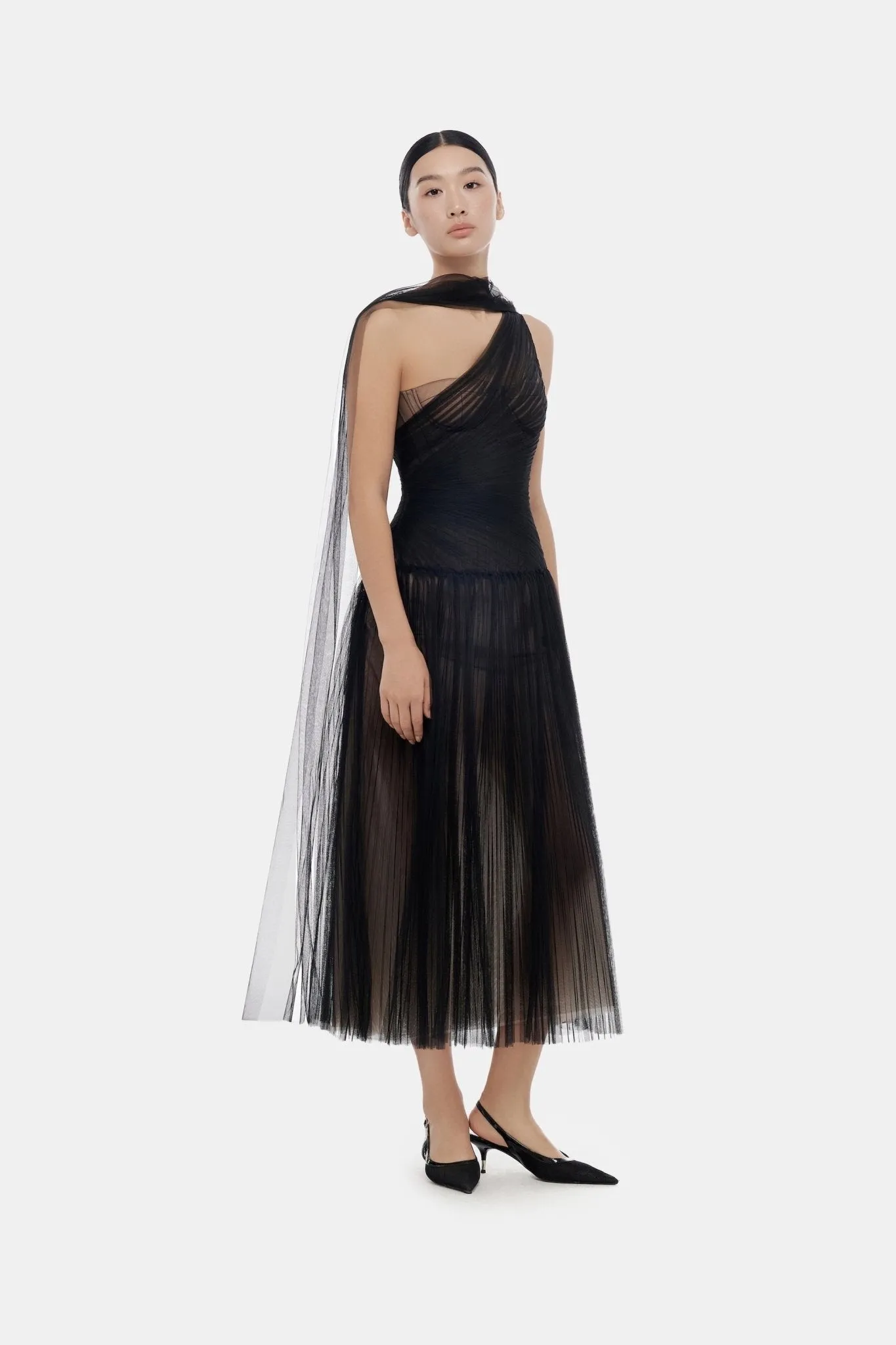 Black Draped Midi Dress sold by Montsand product image thumbnail 2