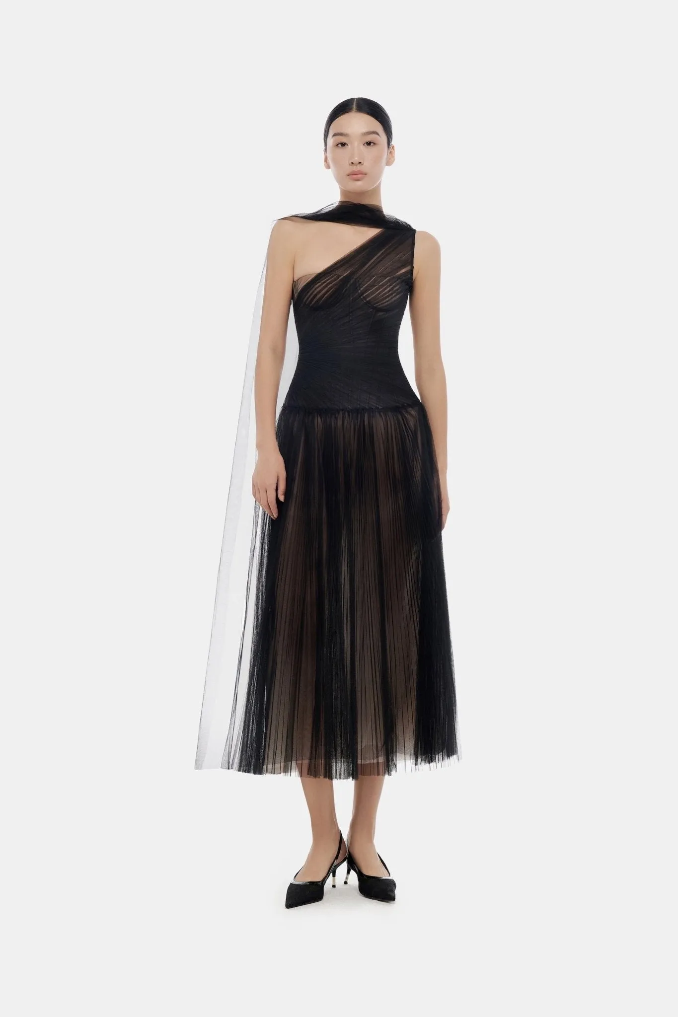 Black Draped Midi Dress sold by Montsand product image thumbnail 3