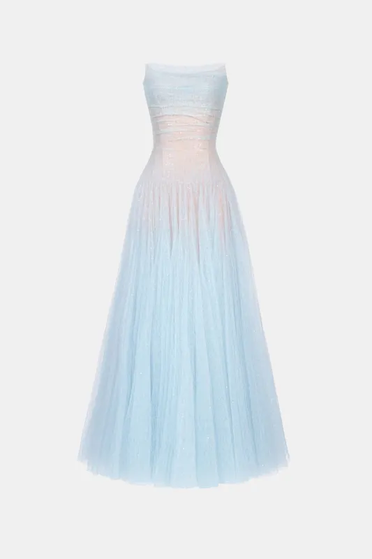 Blue Draped Lace Maxi Dress made by Montsand