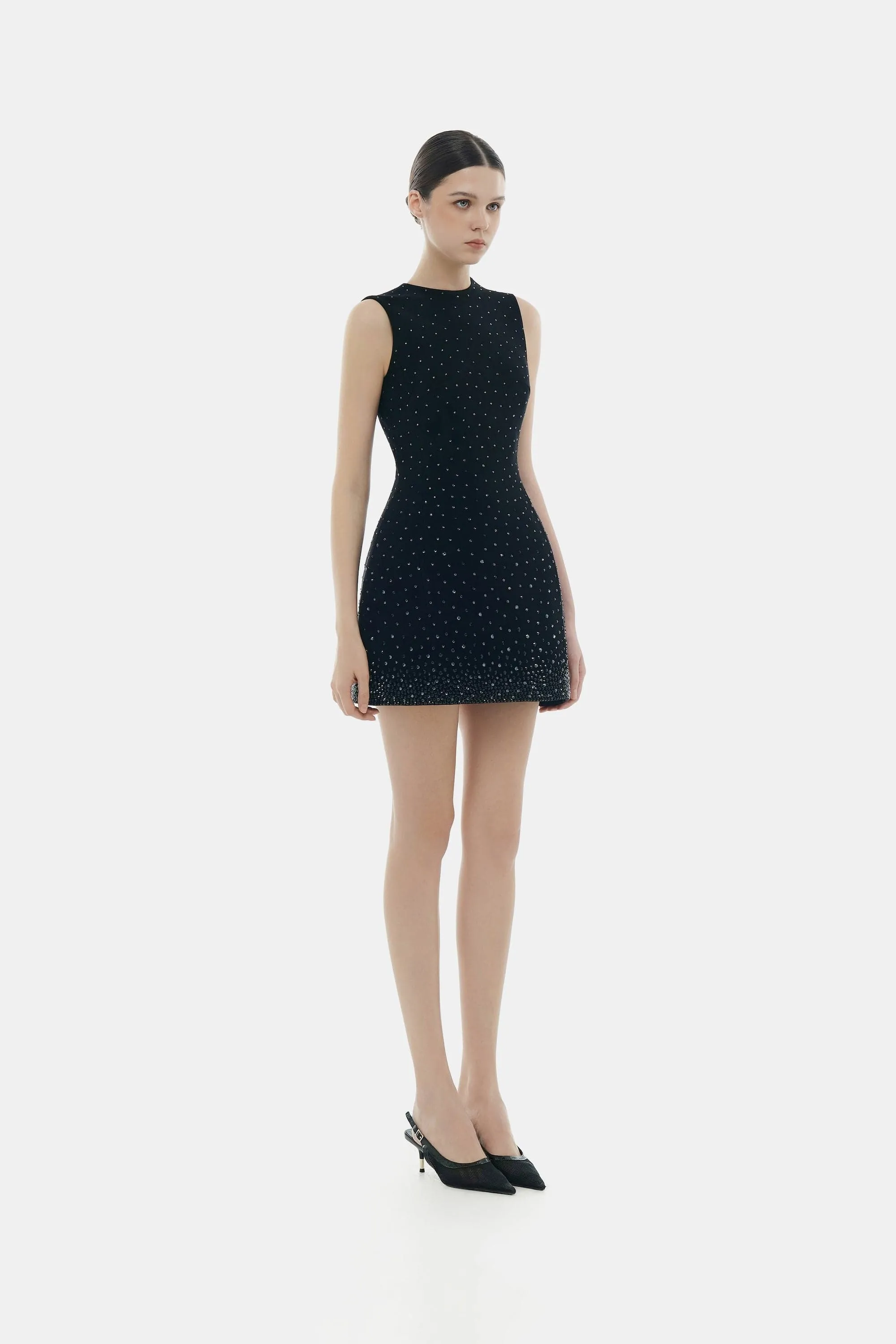 Black Crystal Beaded Mini Dress sold by Montsand product image thumbnail 4