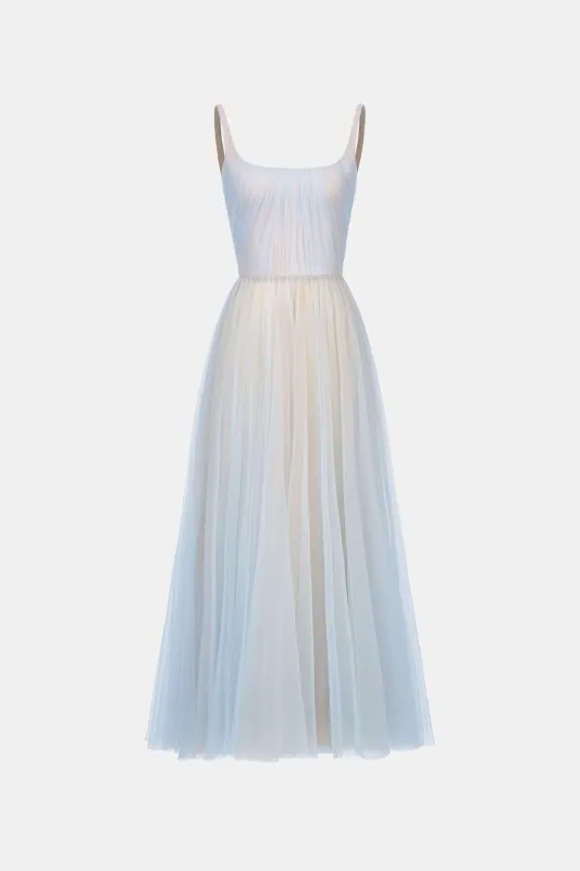Blue Draped Tulle Midi Dress made by Montsand