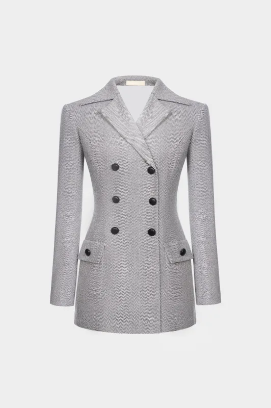 Grey Herringbone Double-Breasted Blazer made by Montsand