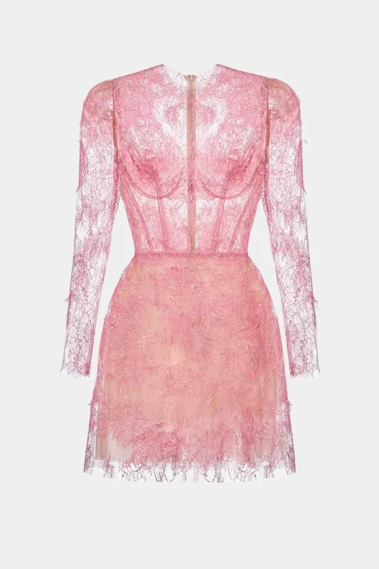 Pink Beaded Lace Mini Dress made by Montsand