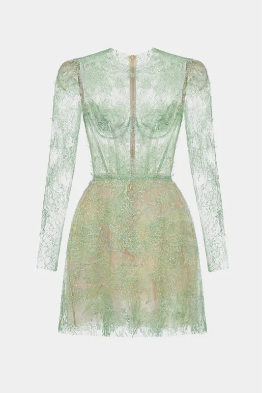 Mint Beaded Lace Mini Dress made by Montsand