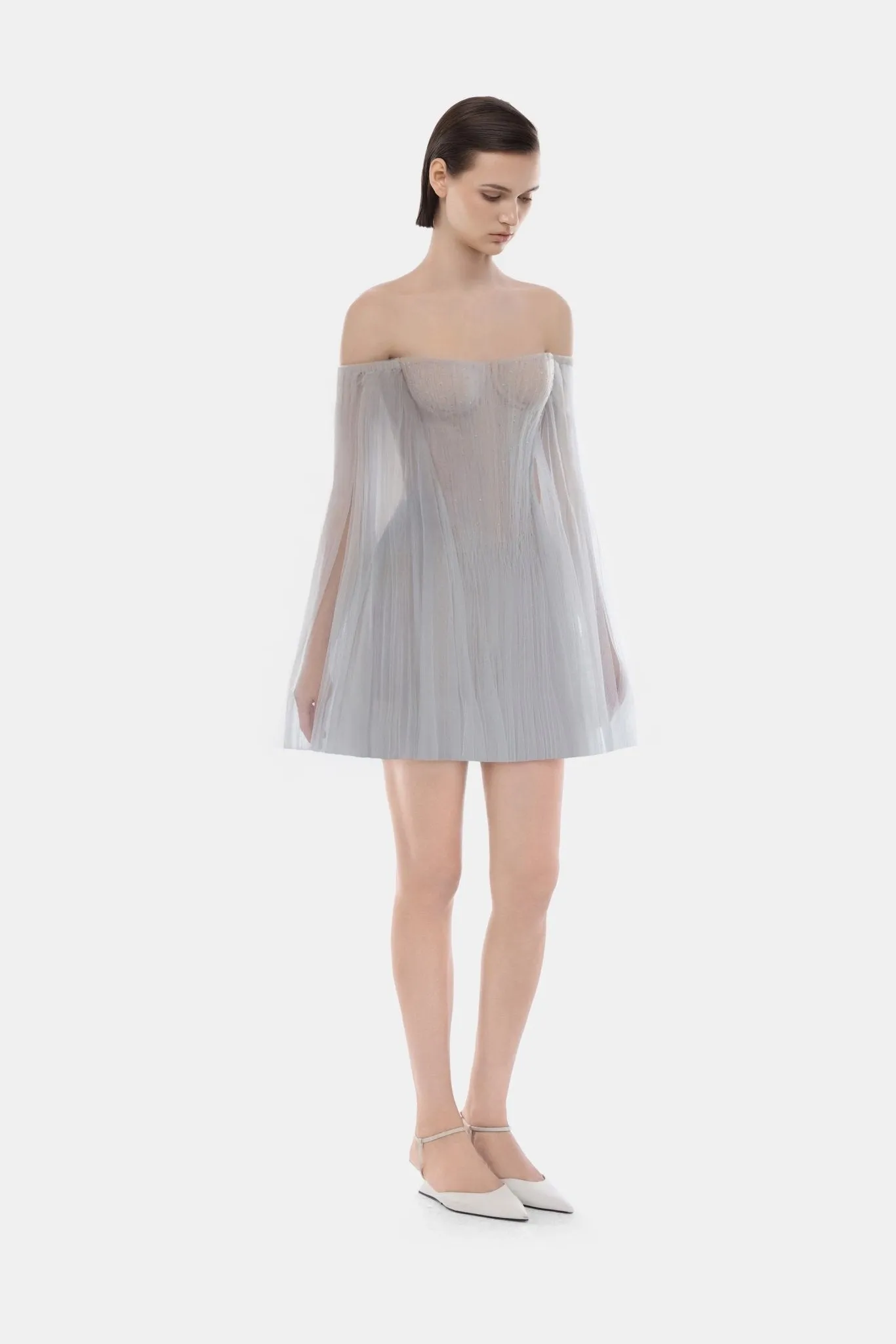 Grey Tulle Off-shoulder Mini Dress sold by Montsand product image thumbnail 2