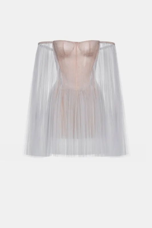 Grey Tulle Off-shoulder Mini Dress made by Montsand