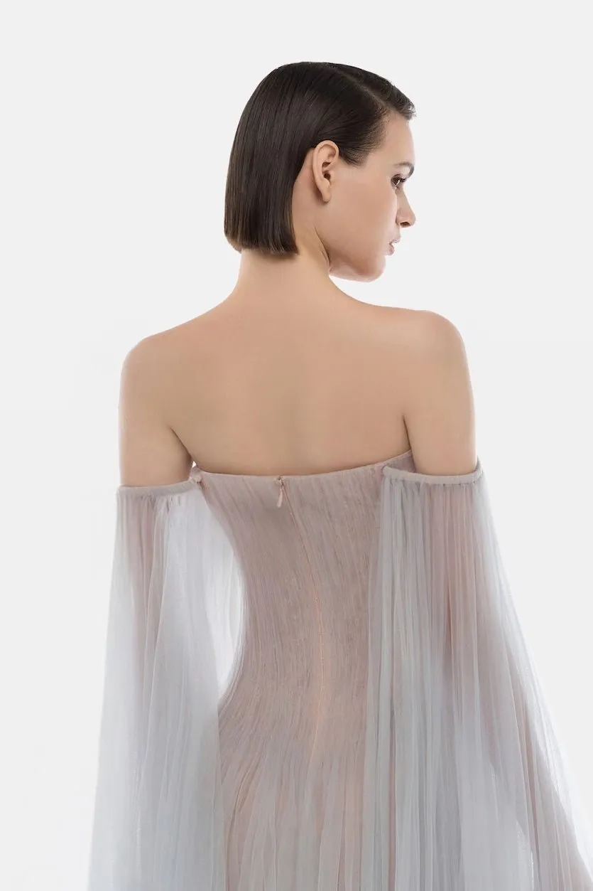 Grey Tulle Off-shoulder Mini Dress sold by Montsand product image thumbnail 3