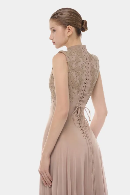 Nude Sleeveless Jacquard Maxi Dress made by Montsand