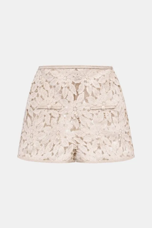 Beige Floral Lace Shorts made by Montsand