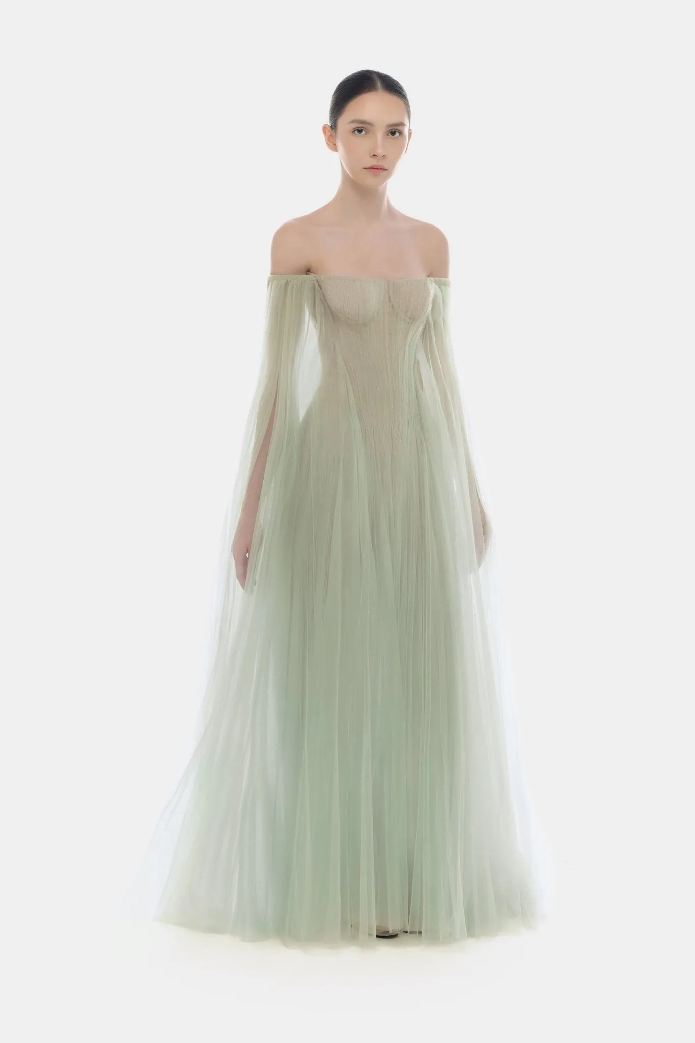 Mint Tulle Off-shoulder Maxi Dress sold by Montsand