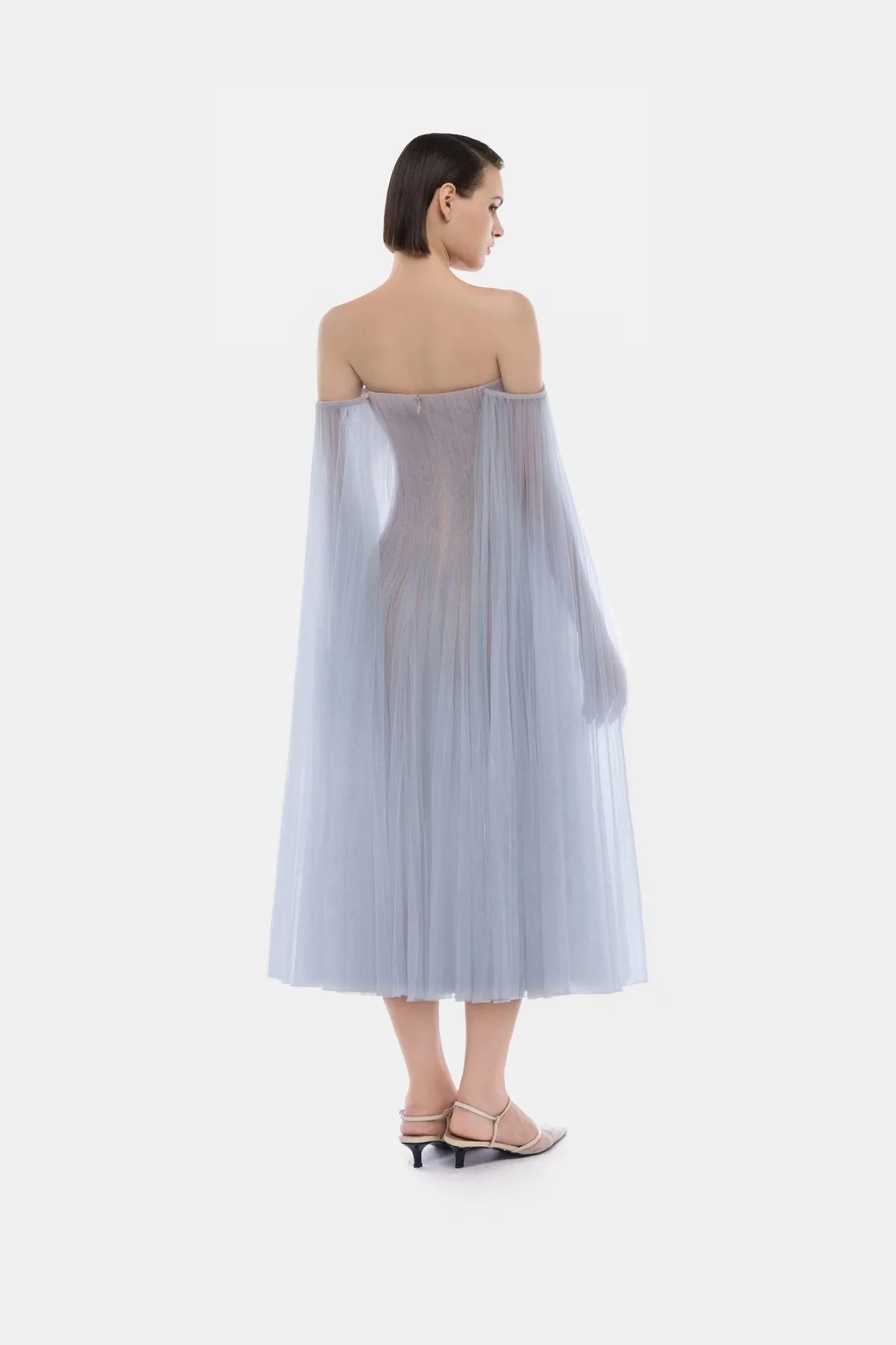 Blue Tulle Off-shoulder Midi Dress sold by Montsand product image thumbnail 2