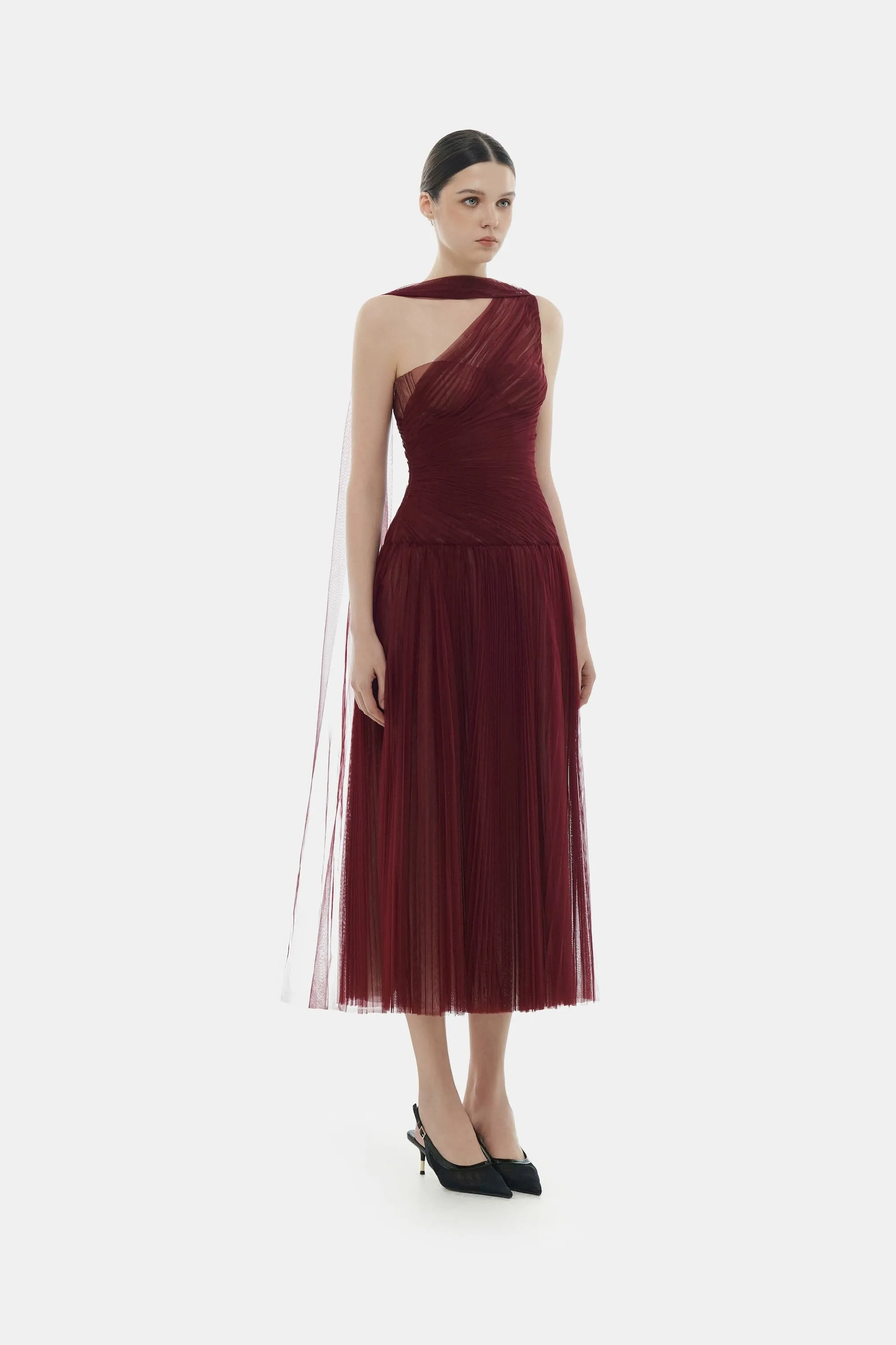Bordeaux Draped Midi Dress sold by Montsand product image thumbnail 4