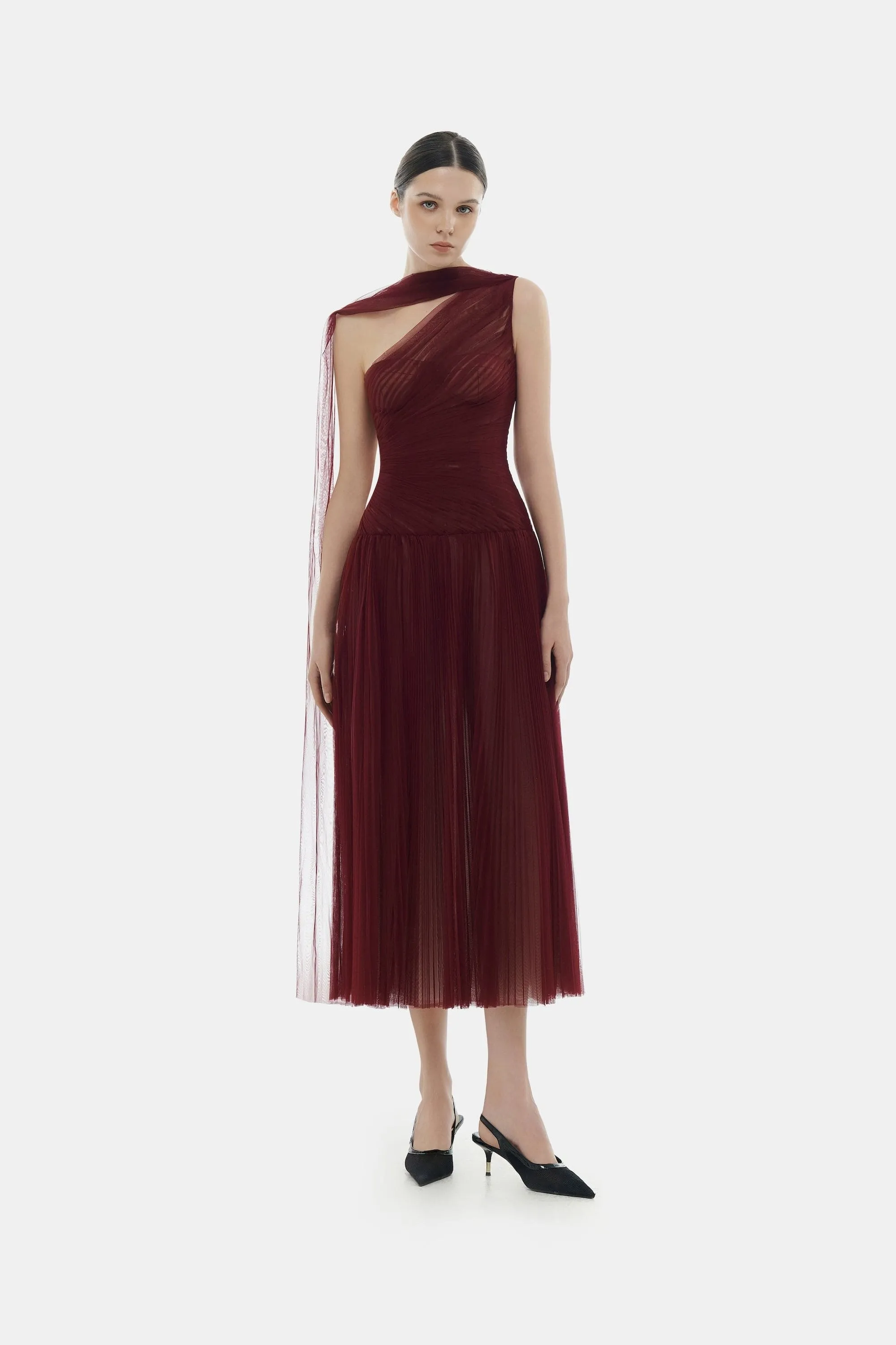 Bordeaux Draped Midi Dress sold by Montsand product image thumbnail 3