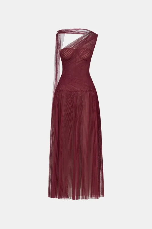 Bordeaux Draped Midi Dress made by Montsand