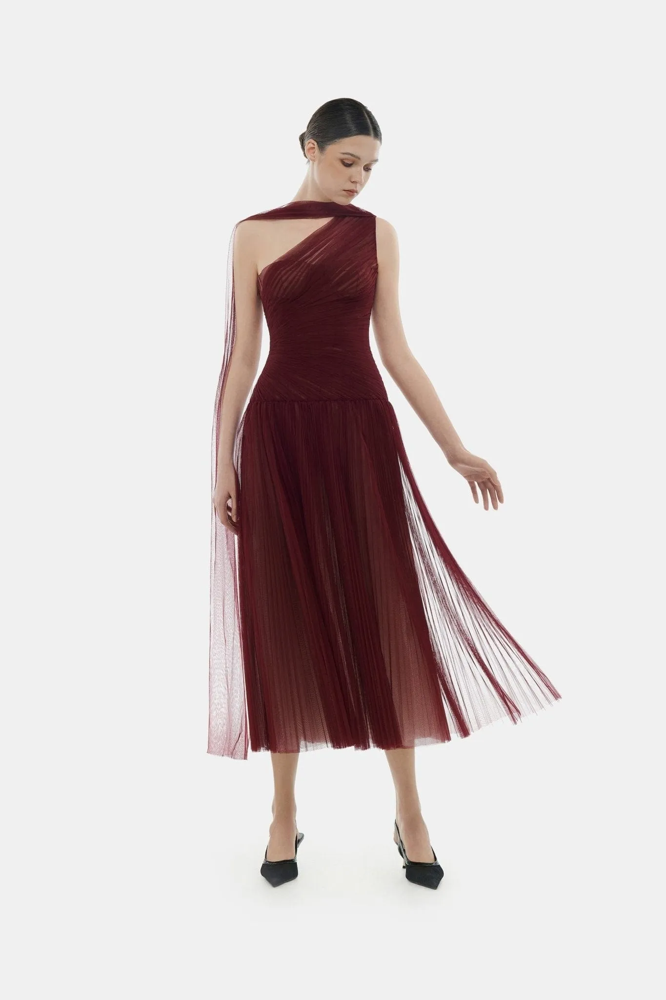 Bordeaux Draped Midi Dress sold by Montsand product image thumbnail 2