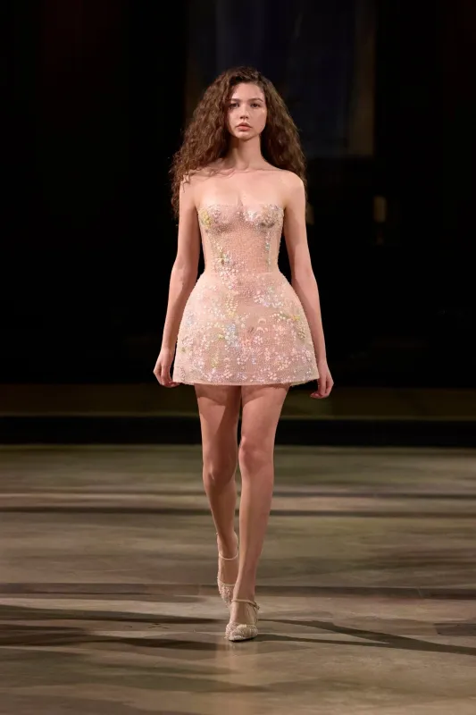 Nude Mini Flower Embellished Dress made by Montsand