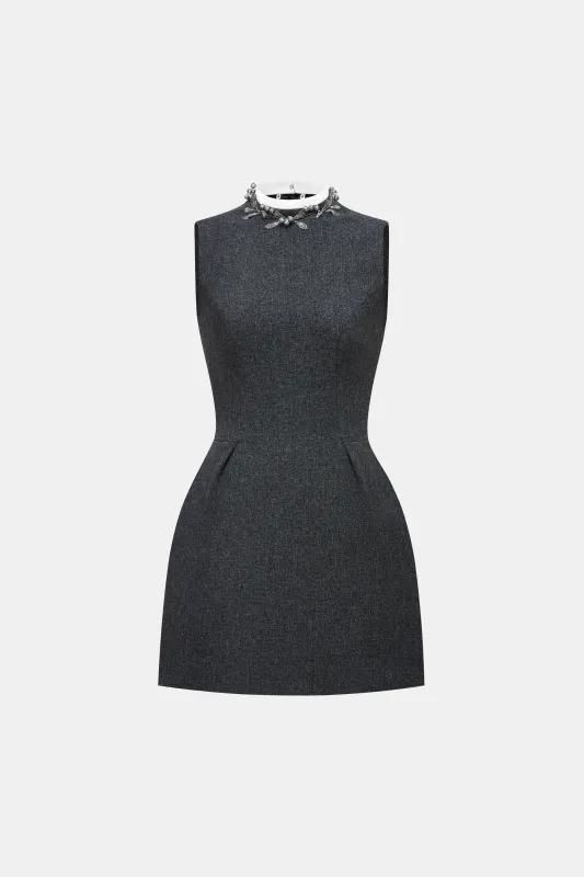Sleeveless Embellished Neck Mini Dress made by Montsand