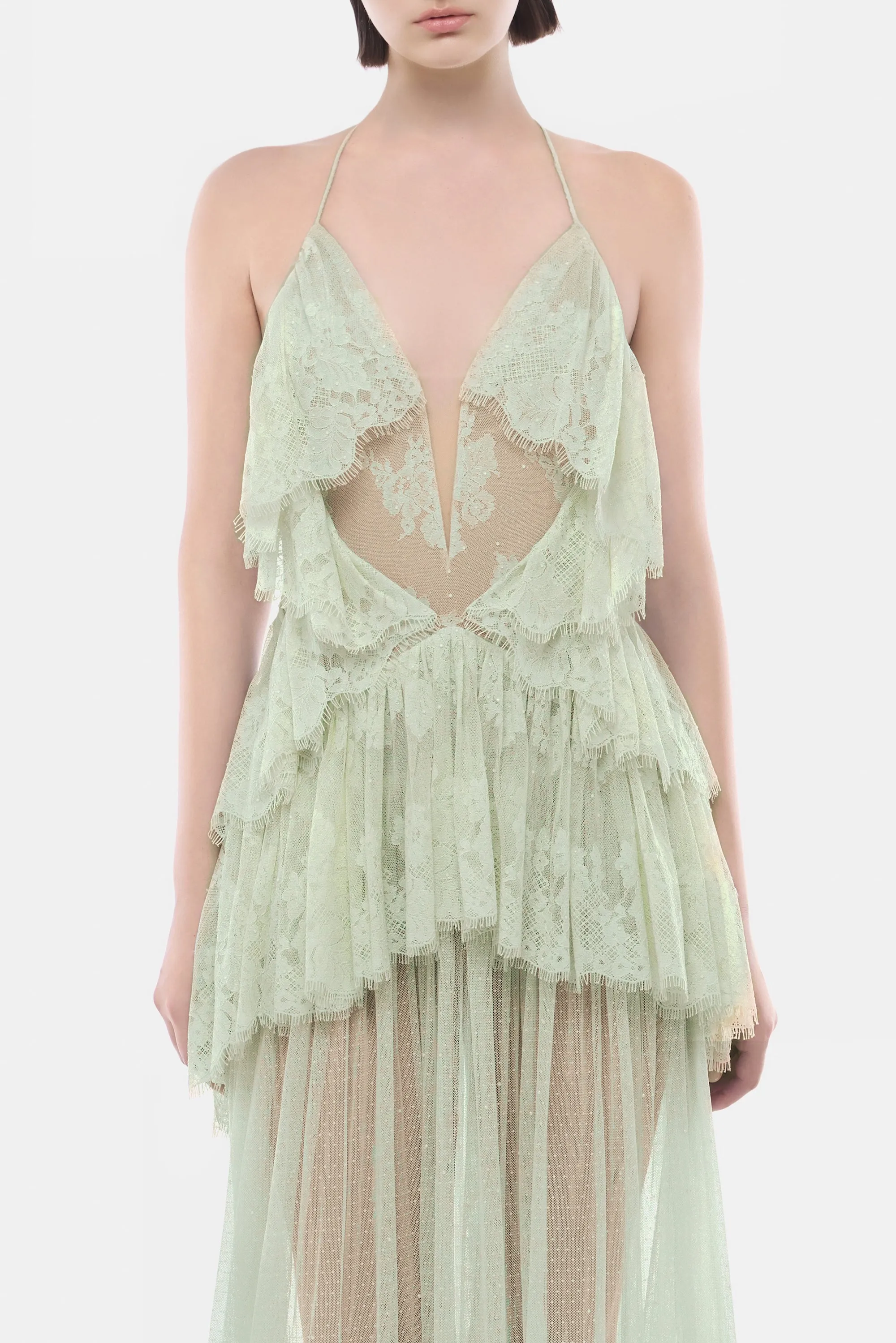 Mint Open-Back Tiered Mesh Dress sold by Montsand product image thumbnail 2